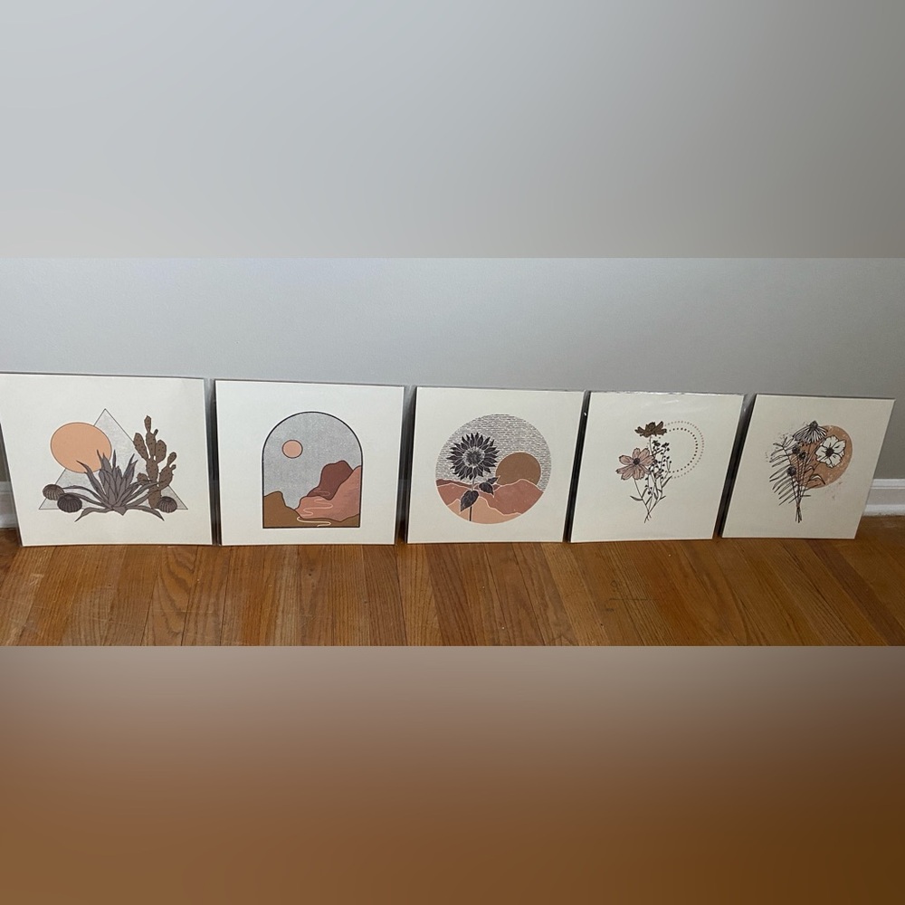 Set of 5 | 12x12 | Botanical Abstract Art Prints - Neutral Earth Tones